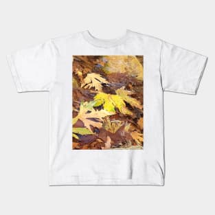 Fallen leaves floating in the river, 3, (Set of 3), fall, autumn, xmas, holiday, nature, forest, trees, winter, color, flowers, orange, art, botanical, leaves, leaf, floral, wet, rain, water, holidays, digital, spring, aqua, graphic-design, christmas Kids T-Shirt